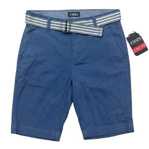 NWT Chaps Boys Chino Shorts Belt Blue Stretch Twill 8"Flat Front School Size 10
